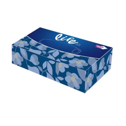 A clean, rectangular white facial tissue box with a subtle texture, designed for hotel guest rooms.