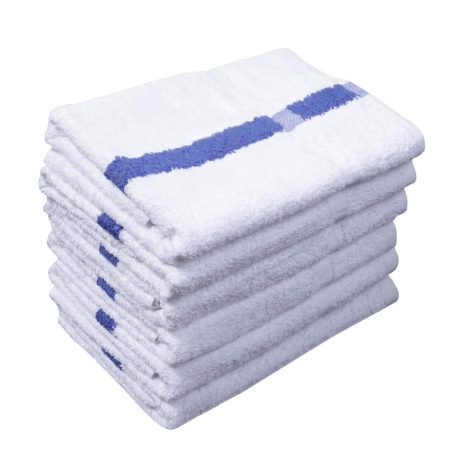 Stack of white economy pool towels for hotel and motel use