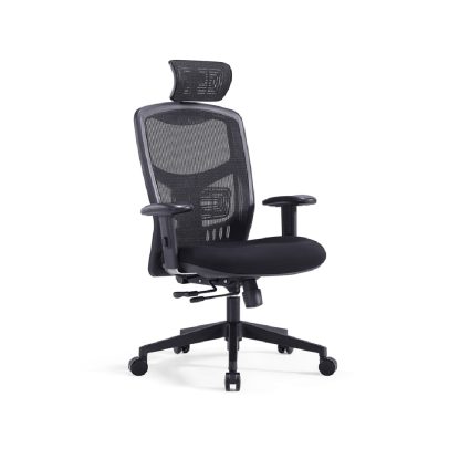 Black HT-338AR1 conference chair with padded seat and armrests at 45-degree angle
