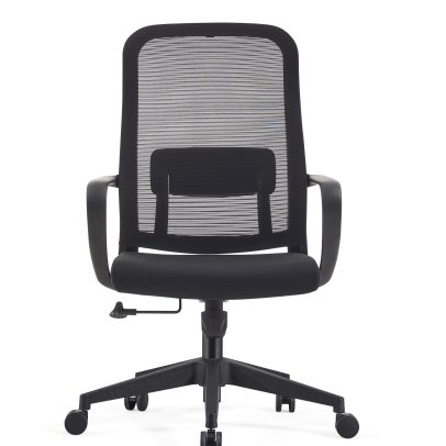 Front view of HT-501B mesh conference chair with fixed armrests