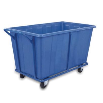 10 bushel blue hotel laundry cart with metal frame
