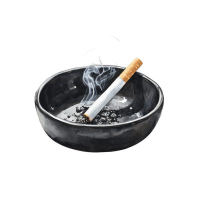 Black plastic ashtray for hotel guest smoking areas