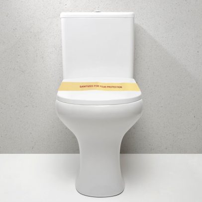 Toilet Seat Band for hotel bathrooms – sanitary paper band with “Sanitized for Your Protection” message.