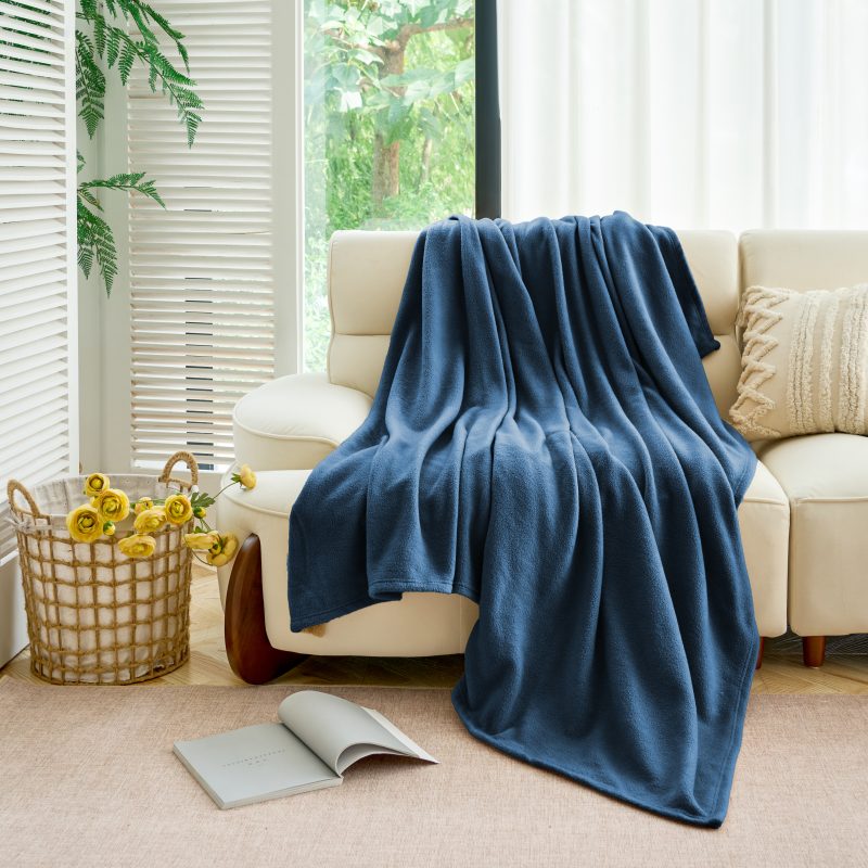 LIFE 90″ x 90″ Queen Micro Fleece Blanket, Blue, 300 GSM – Case of 10