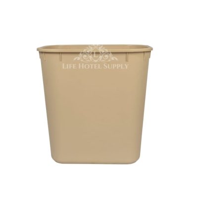 Standard beige fire-resistant hotel trash can, sold in bulk across the USA