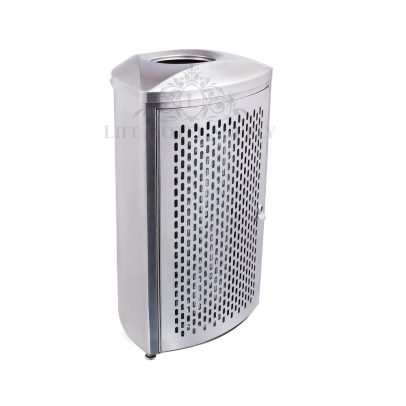 Compact triangular trash can for hotel spaces