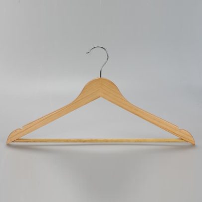 Front-facing natural hotel hanger with shoulder notches