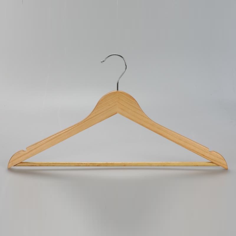 Front-facing natural hotel hanger with shoulder notches