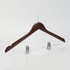 Angled mahogany wooden women’s hanger with clips and ball hook