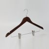 Mahogany hotel hanger for women with clips and open chrome hook