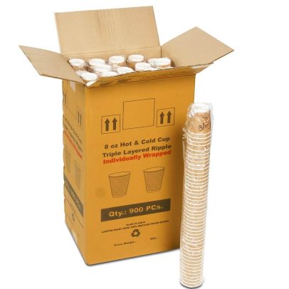 Box of wrapped 8Oz paper cup for hotel guest beverage service.