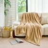 Queen-size tan micro fleece blanket, anti-pilling, hotel/motel bulk supplier USA