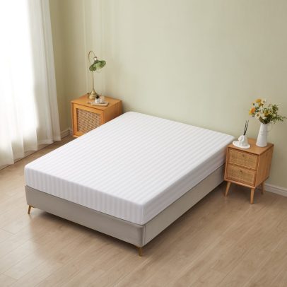 T-250 Full Fitted Hotel Sheet White 1″ Stripe - Case of 24