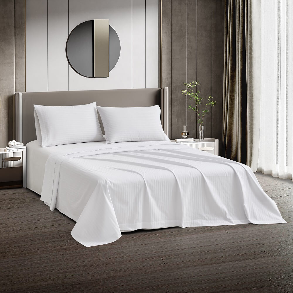 T-250 Full Flat Sheet for Hotels – 1 CM Stripe, White