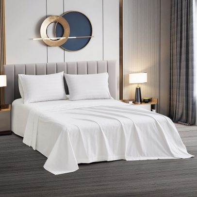 T-250 Full Flat Sheet for Hotels – 1″ Stripe, White