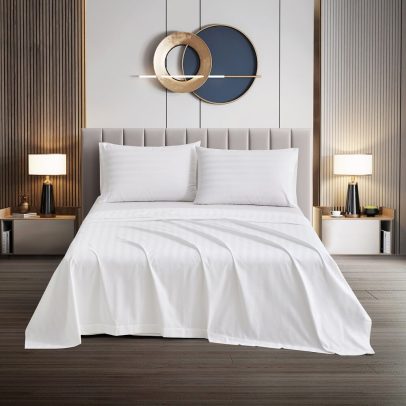 T-250 Full Flat Sheet for Hotels – 1″ Stripe, White