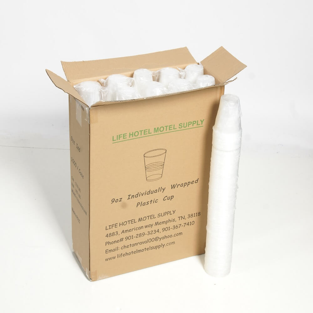 9Oz water cups for hotel guest rooms.