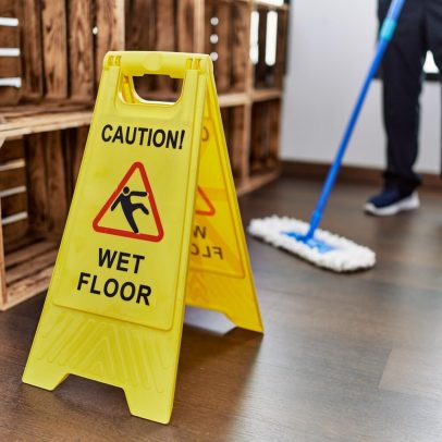 Foldable yellow wet floor caution board for hotel use