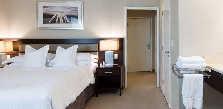 Hotel room with uniform amenities and neatly arrange for the customer