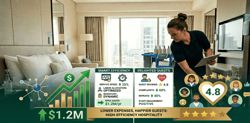 This image designed to illustrate the concept of high-efficiency hospitality.