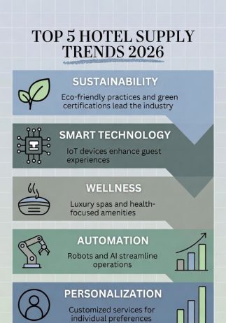 Discover the top hotel supply trends for 2026. Learn how sustainability, smart tech, wellness amenities, and automation can modernize your operations and boost guest satisfaction.